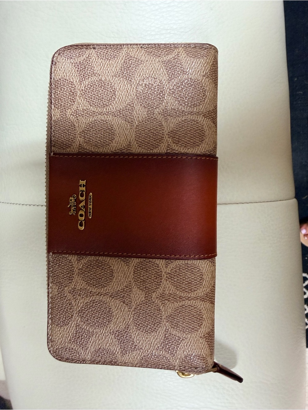 Coach Signature Zip Wallet in Brown and Cognac